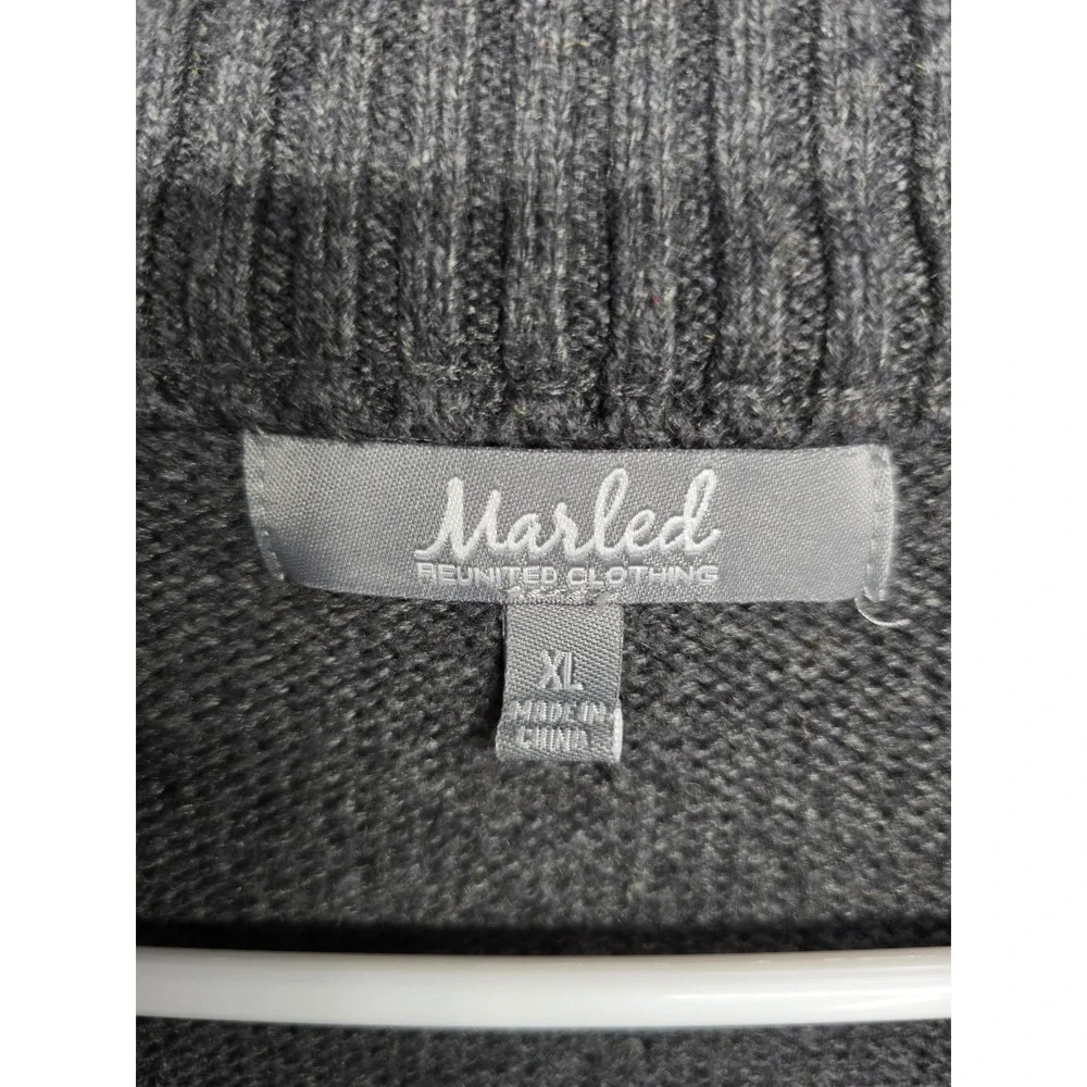 Marled Reunited Clothing Gray Cable Knit Full Zip Sweater Mock Neck XL Unisex